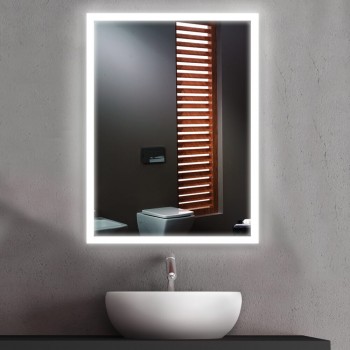 Wall mirror 50x60cm with heated and touch-sensitive LED lighting cold white for bathroom, kitchen
