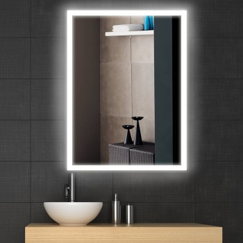 Wall mirror 50x70cm with heated and touch-sensitive LED lighting cold white for bathroom, kitchen