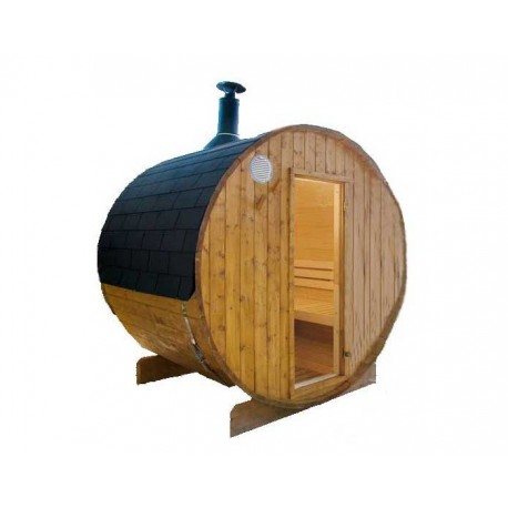 Sauna extérieur Harvia type tonneau avec poêle à bois 180 cm (L) x 220 cm (diamètre)