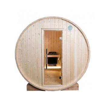 Sauna al aire libre tipo barril Harvia con estufa de leña 220 cm (L) x 220 cm (diámetro)