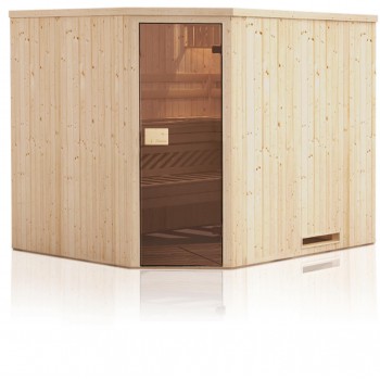 Cabina de sauna de esquina 144x144x199 con estufa con control remoto