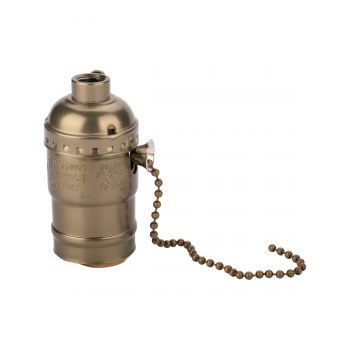 Toma tipo E27 cromada vintage con interruptor de cadena.