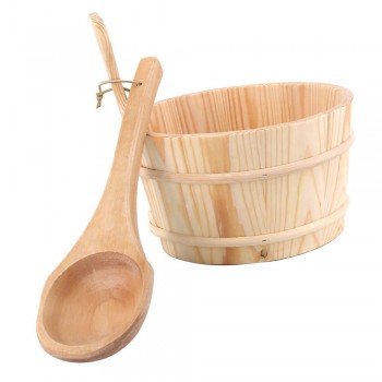 Kit bucket and ladle in wood for sauna 4 liters