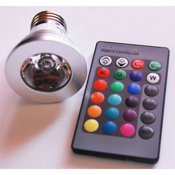 Bombilla E27 3W RGB LED con control remoto para cambiar los colores