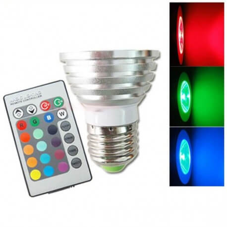 Ampoule 15 couleurs + télécommandée E27 LED RGB 3w synchronisable
