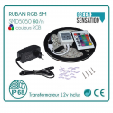 Ruban à LED RGB 5 mètres + télécommande + Transformateur 12v IP68