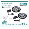 Lot de 2 kits rubans à LED RGB 5m télécommandés Transformateur IP68 