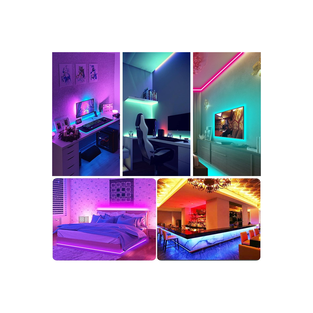 Lot de 2 kits rubans à LED RGB 5m télécommandés Transformateur IP68 