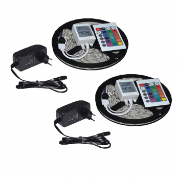 Lot de 2 kits rubans à LED RGB 5m télécommandés Transformateur IP68