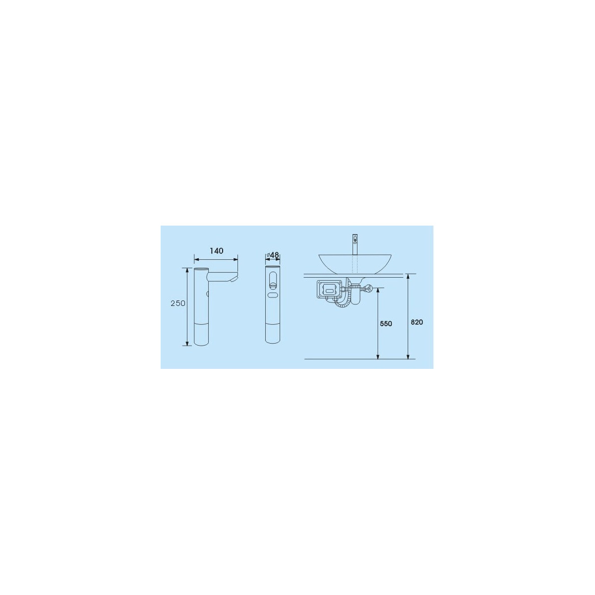 Mitigeur automatique par infrarouge inox schéma et dimensions