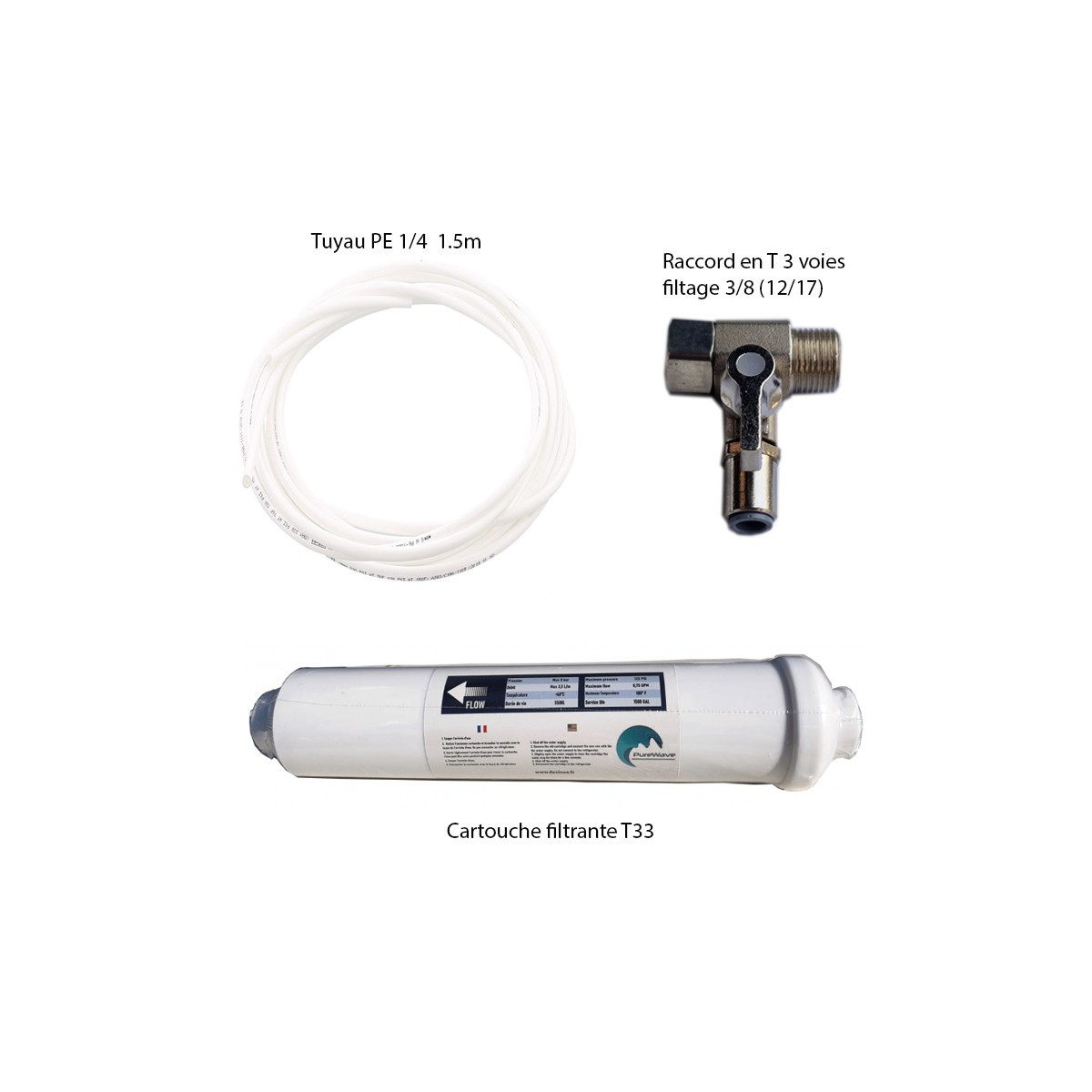Kit de raccordement pour cartouche filtrante réfrigérateur frigo américain raccord en t fournis