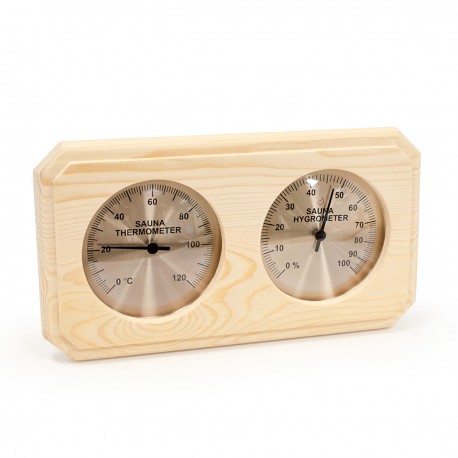 Thermometer, hygrometer SAWO pine sauna golden background