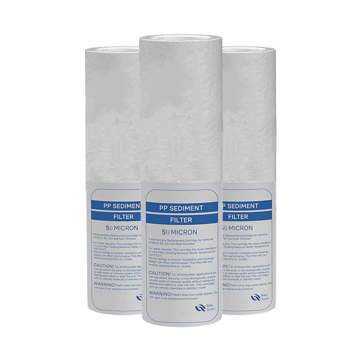 Lot de 3 recharges anti-sédiment 50 microns pour porte filtre 9-3/4 - 10 Pouces en quinconce de face