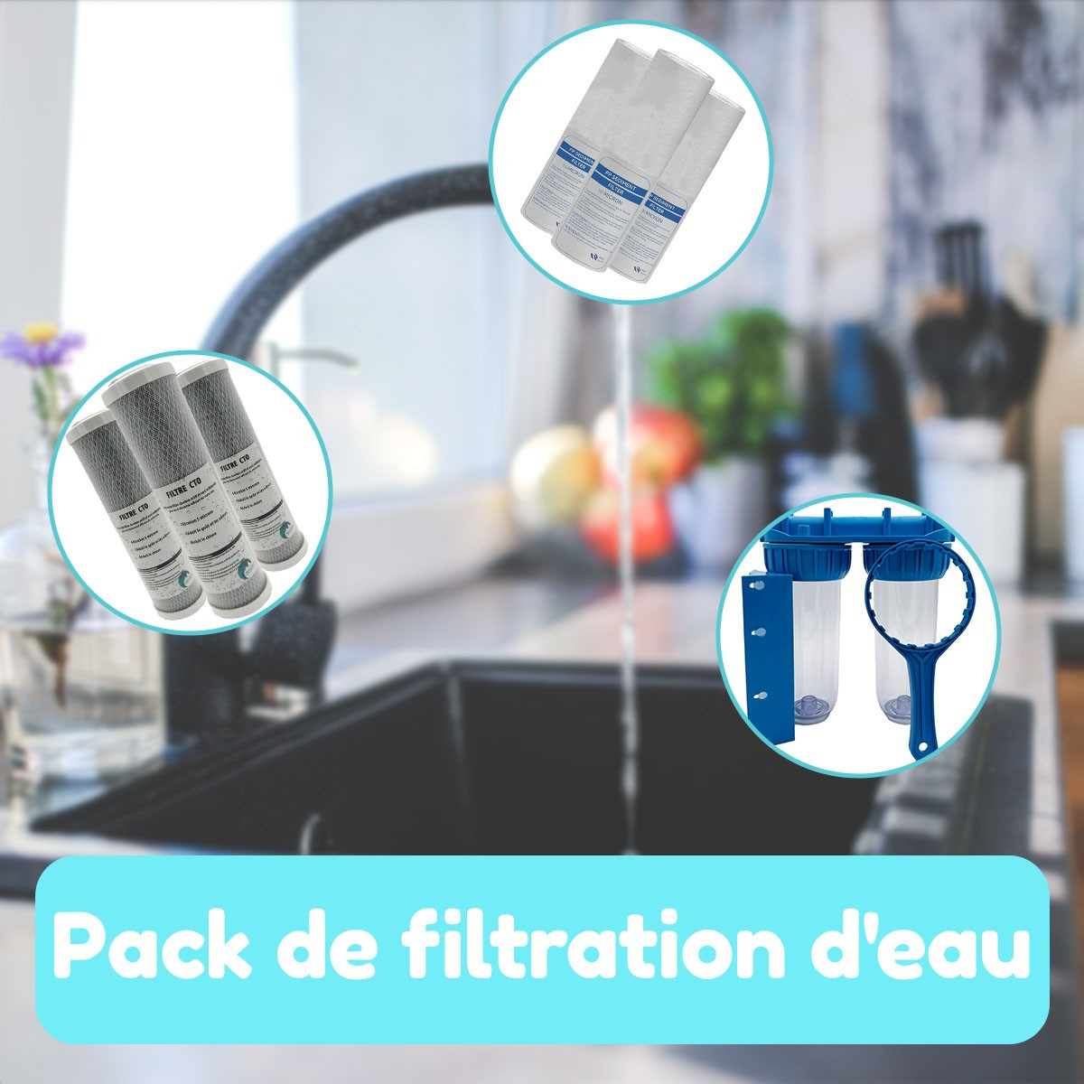 Filtration Pack Doppeltür Wasserfilter 50 und 20 Mikron Sedimentfilter.
