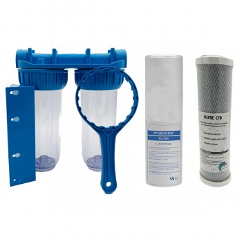 Filtro de agua de doble puerta de paquete de filtración filtro de sedimentos de más de 50 y 20 micras.