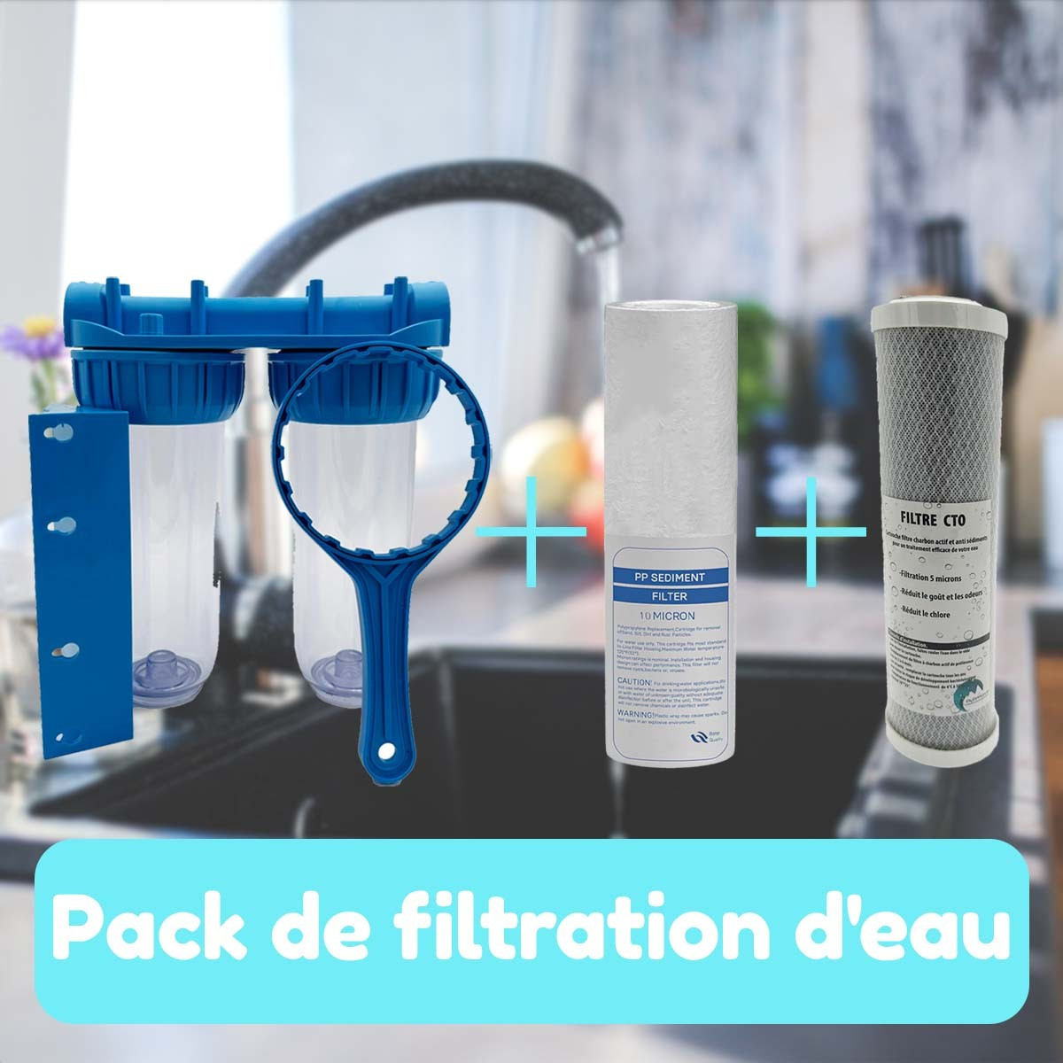 Filtration Pack Doppeltür Wasserfilter 50 und 20 Mikron Sedimentfilter.