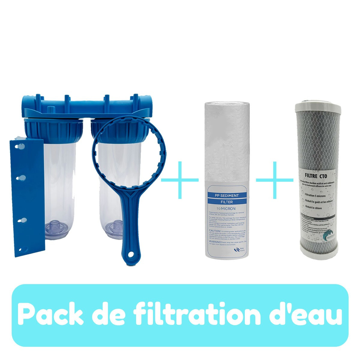 Filtration Pack Doppeltür Wasserfilter 50 und 20 Mikron Sedimentfilter.