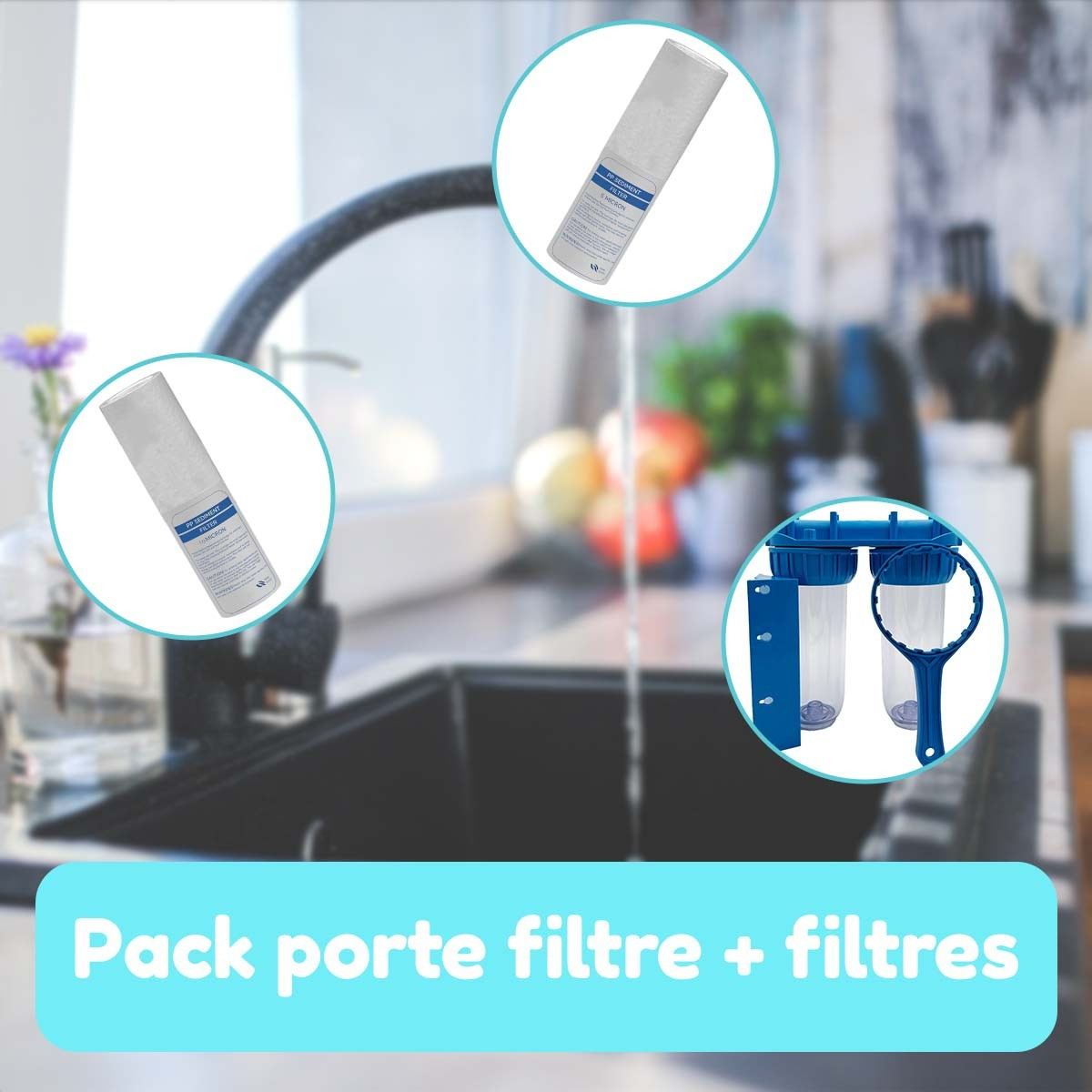 Pack de filtración de agua portafiltros más 2 filtros antisedimentos termosellados de 20 micras