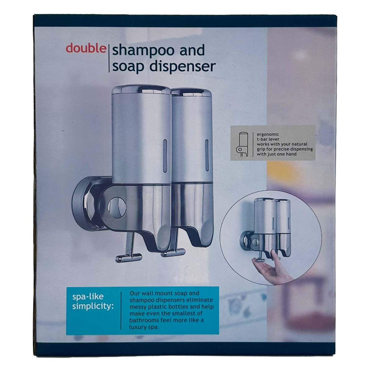 Double distributeur à savon et shampoing 2 x 500ml ultra ergonomique