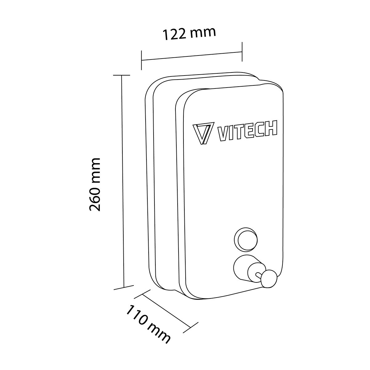 Schema e dimensioni sapone antivandalo in acciaio inox 1 Litro