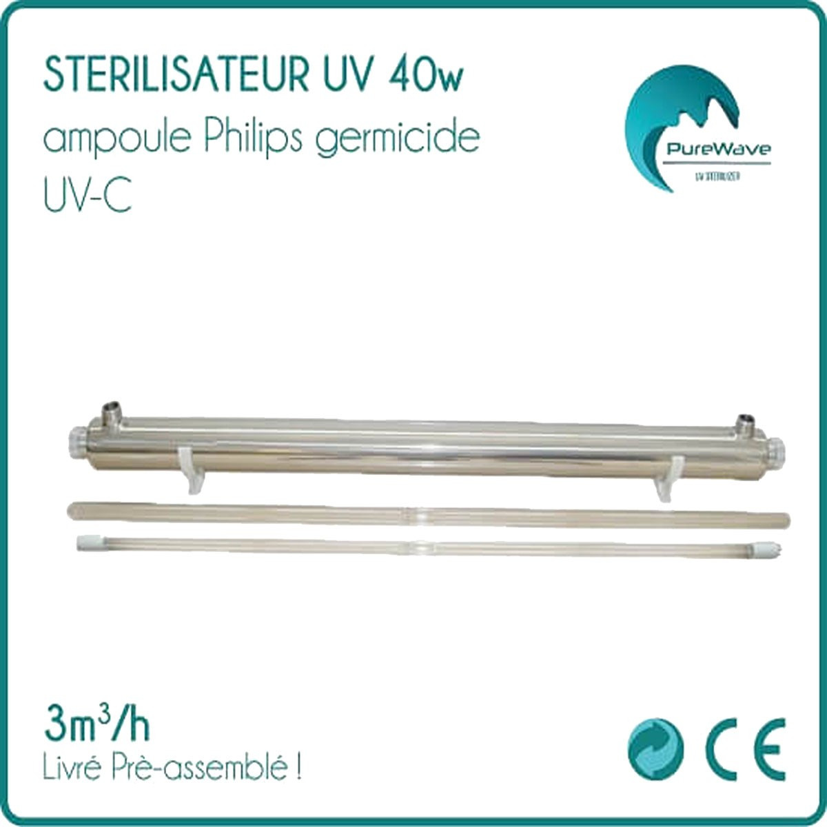 Stérilisateur UV 40w ampoule Philips 3 m3 / heure