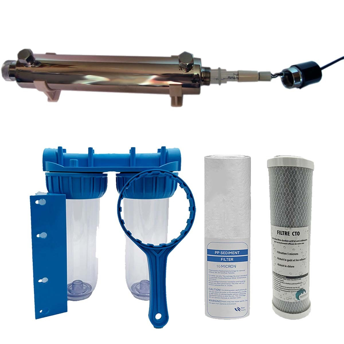 Pack de filtration d'eau double porte filtre plus filtre à sédiment 50 et 20 microns.