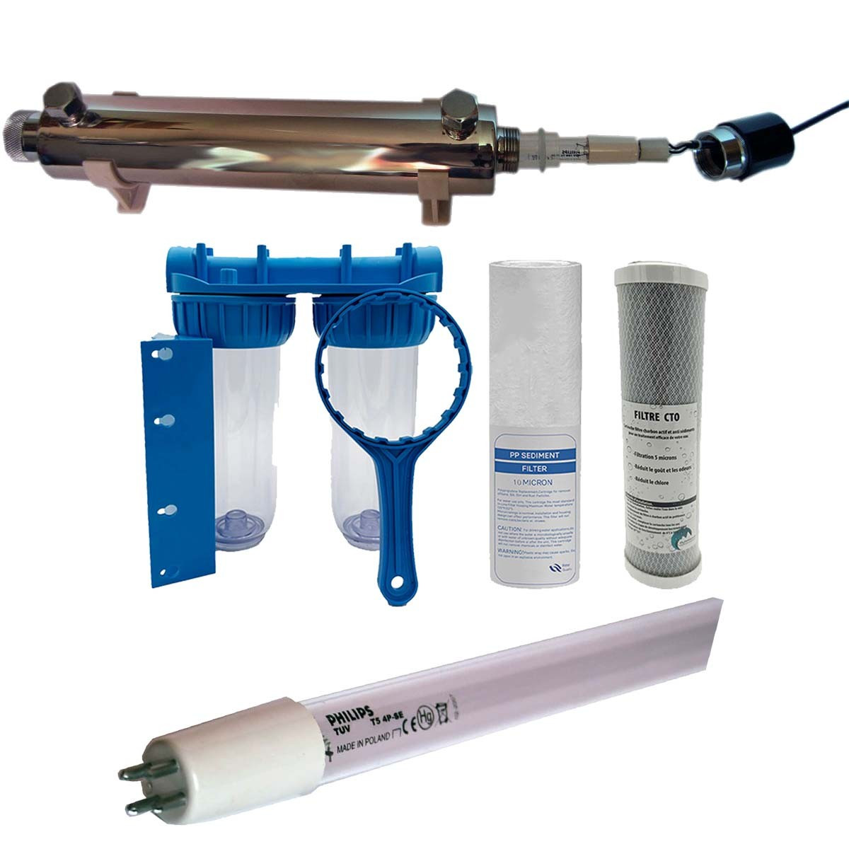 Pack de filtration d'eau double porte filtre plus filtre à sédiment 50 et 20 microns.
