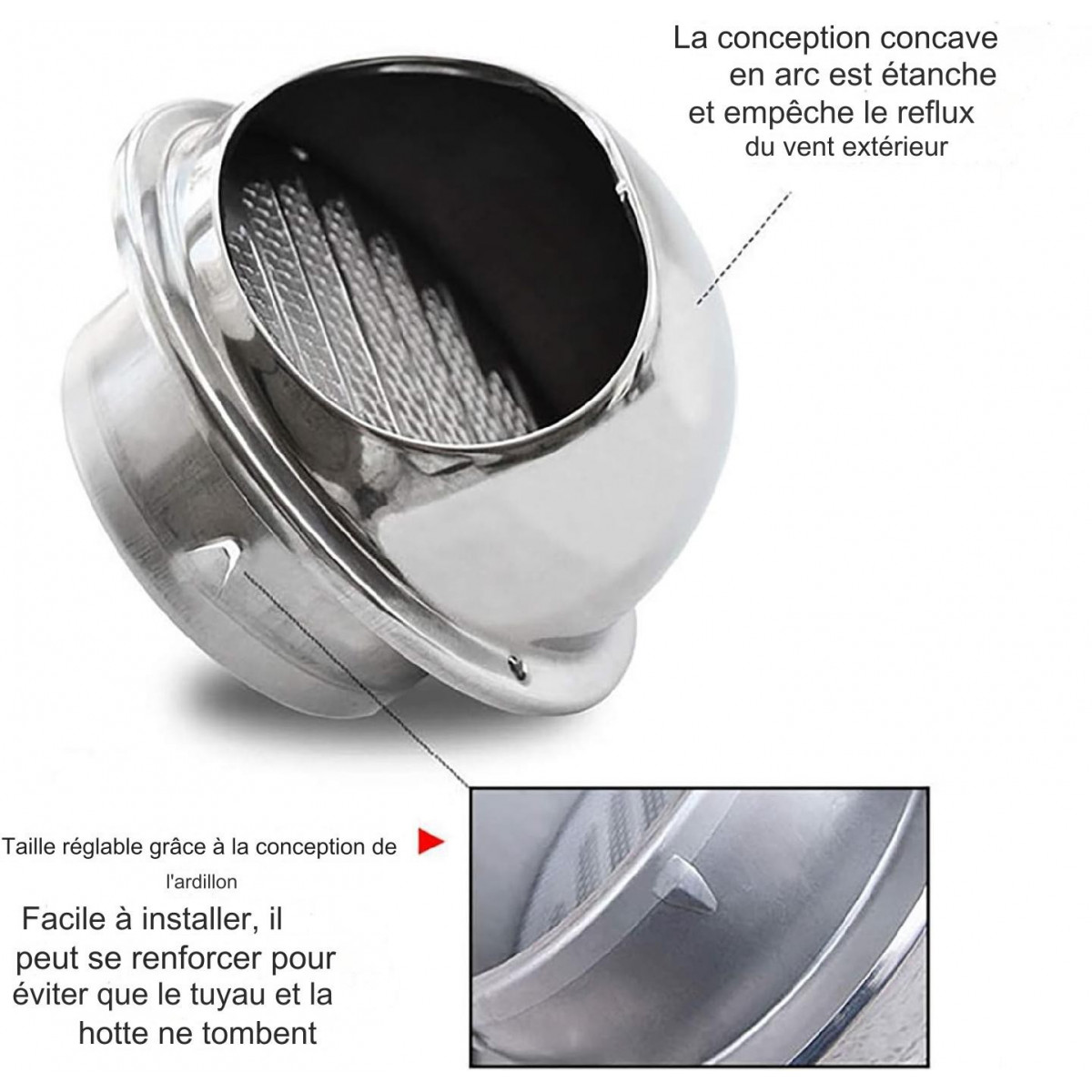 Grille de Ventilation Ronde INOX 100mm avec Grille Anti-Insectes desineo pour tous milieu humide hammam salle de bain
