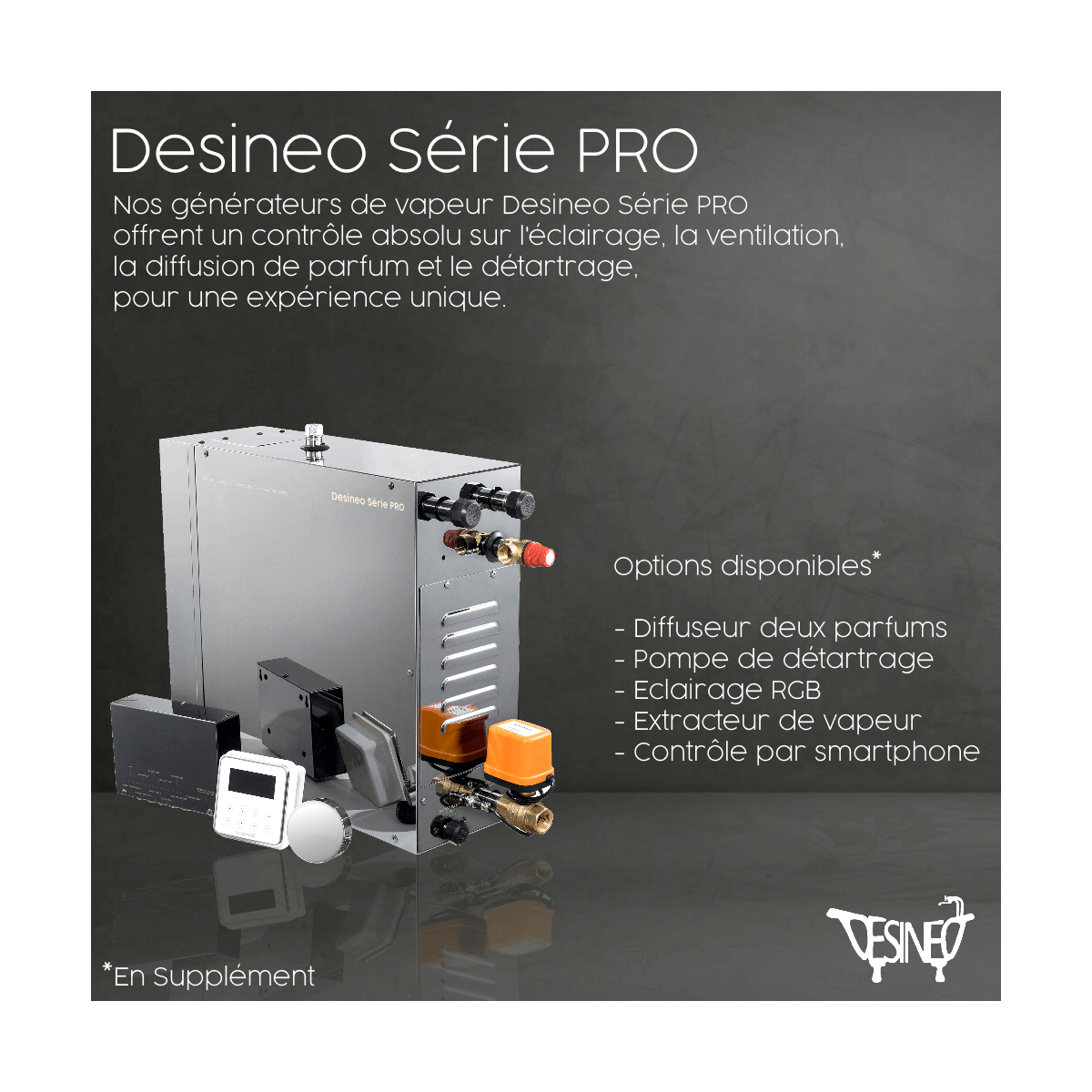 Générateur De Vapeur Pour Hammam 4Kw Desineo À Usage Professionnel Ou Domestique vidange automatique et options possible