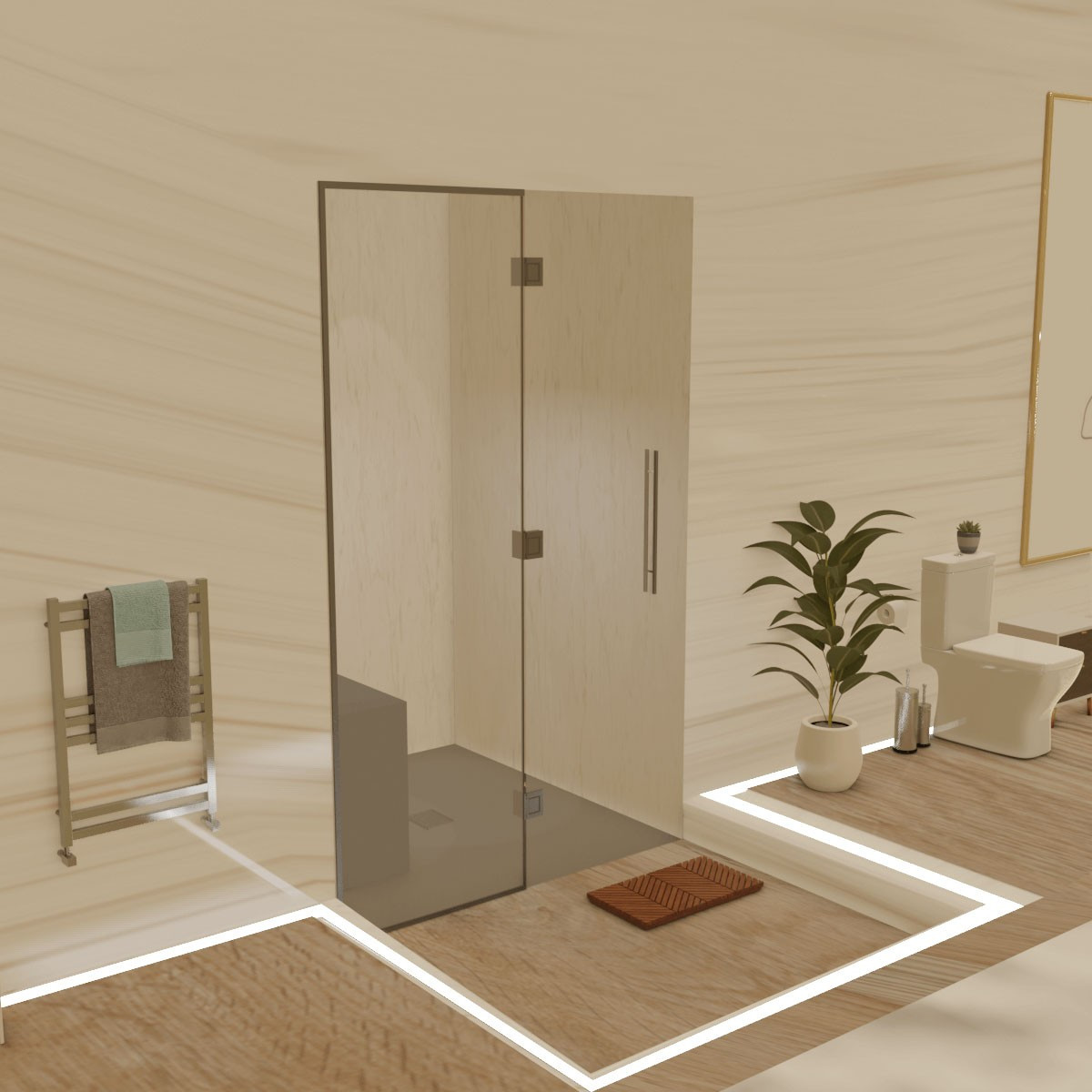 Kit de construcción cabina hammam con pared de cristal sobre azulejo 120 x 120 con generador de vapor