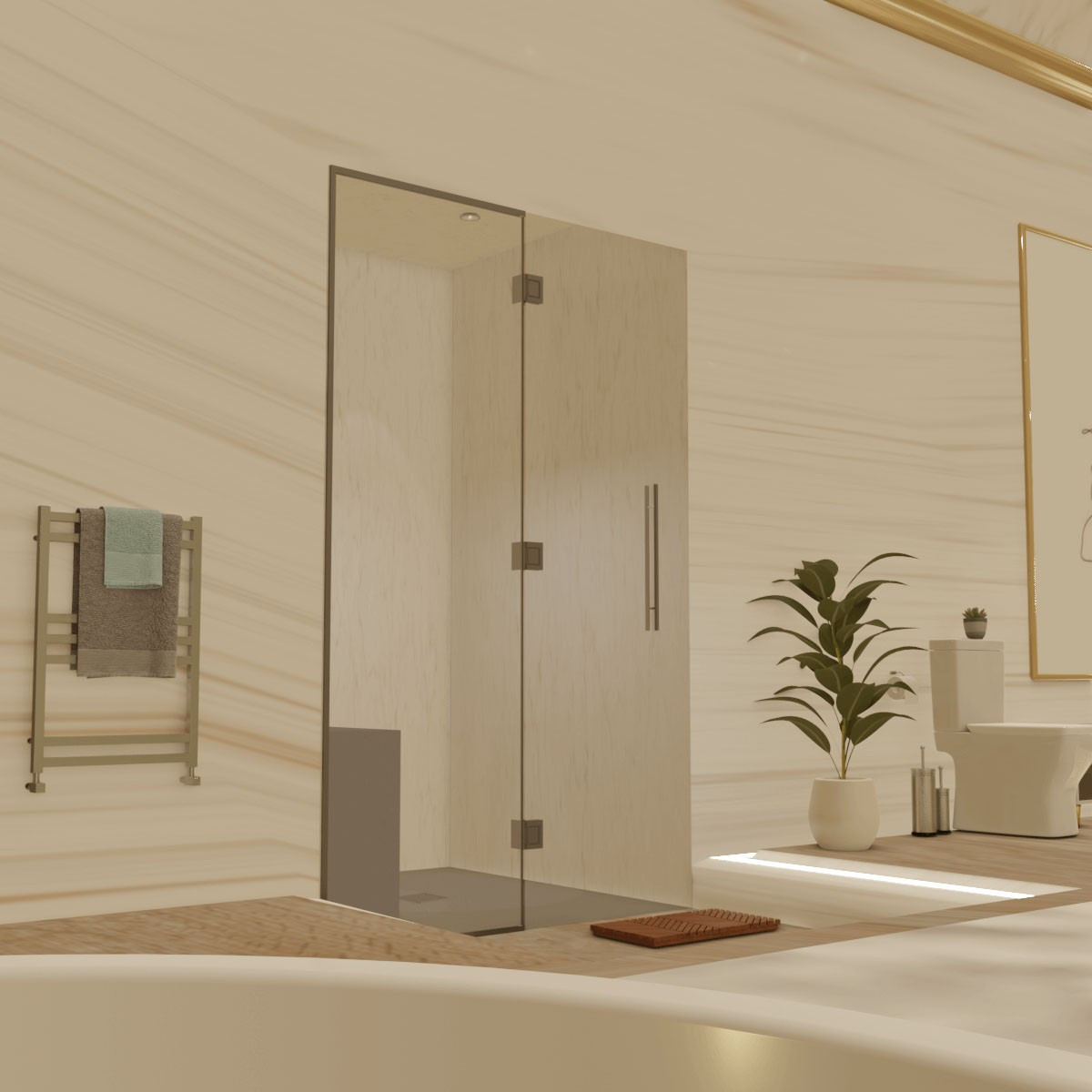 Kit de construcción cabina hammam con pared de cristal sobre azulejo 120 x 120 con generador de vapor