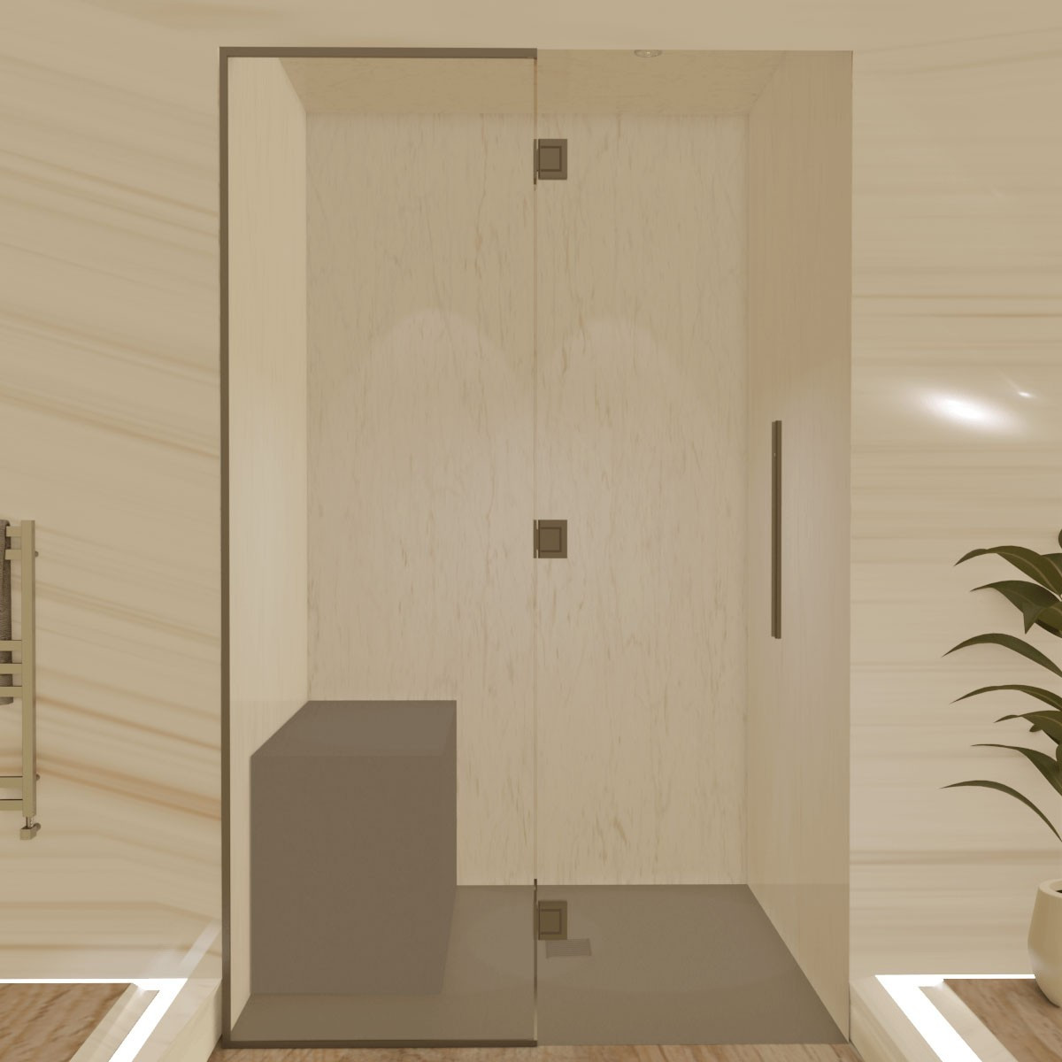 Hamam-Kabinenbausatz mit Glaswand zum Kacheln 120 x 120 mit Dampfgenerator