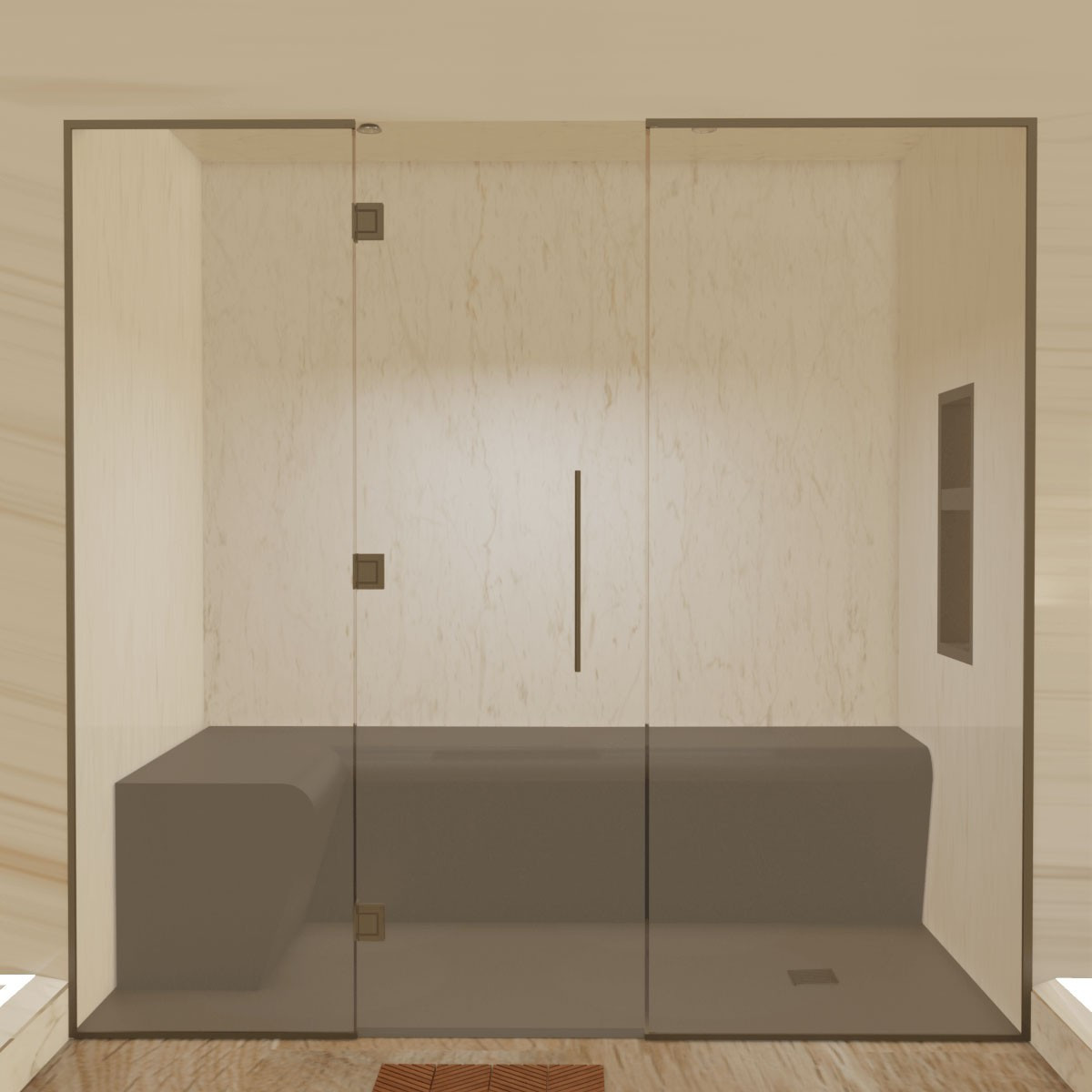 Hamam-Kabinenbausatz mit Glaswand zum Kacheln 200 x 120 mit Dampfgenerator