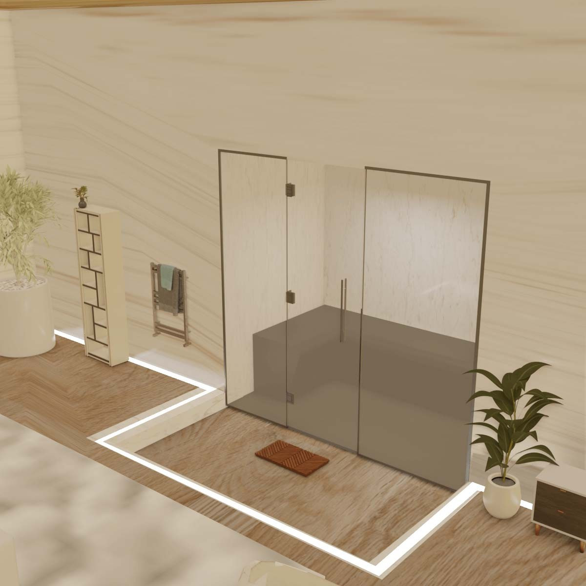 Hamam-Kabinenbausatz mit Glaswand zum Kacheln 200 x 120 mit Dampfgenerator