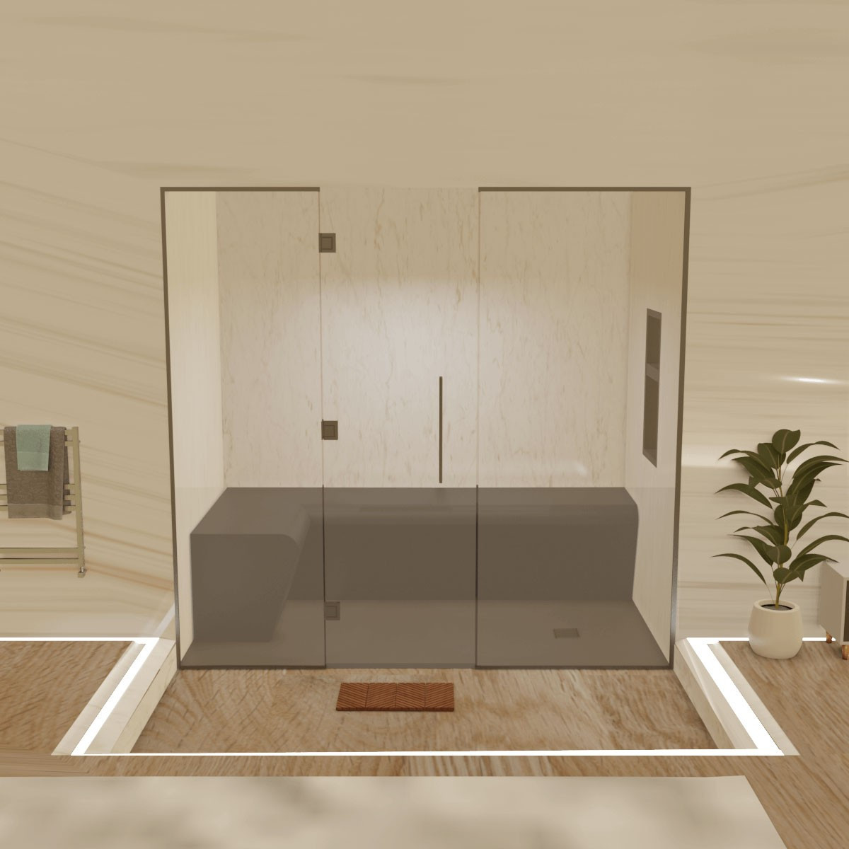 Kit de construcción cabina hammam con pared de cristal a teja 200 x 120 con generador de vapor