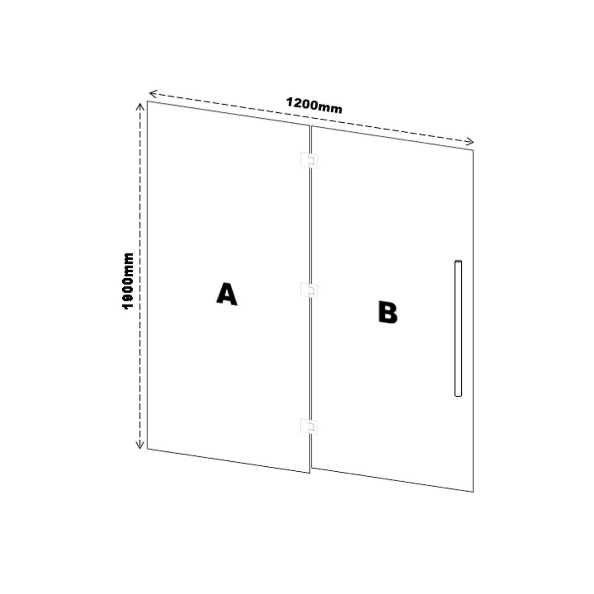 Glaswand mit Tür für Hamam und Badezimmer 120 x 190 transparentes 8 mm Sicherheitsglas