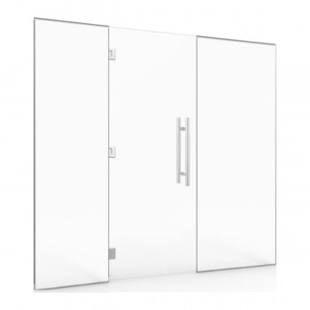 Paroi vitrée avec porte pour hammam et salle de bain 180 x 190 verre securit 8mm transparent