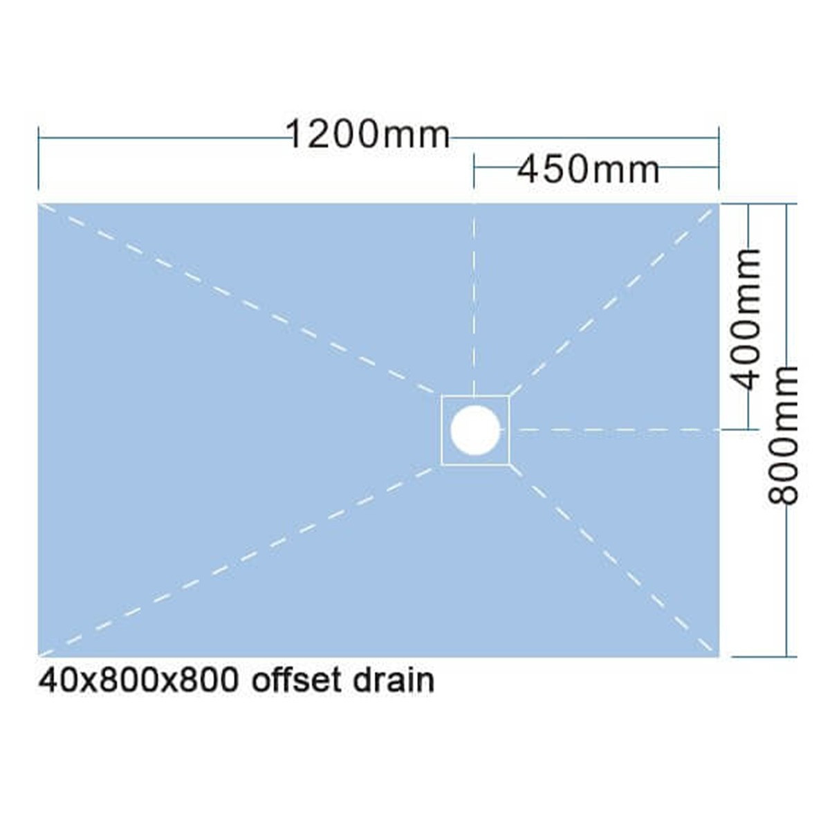 Shower tray 120x80x4cm ready to tile with siphon + stainless steel grid
