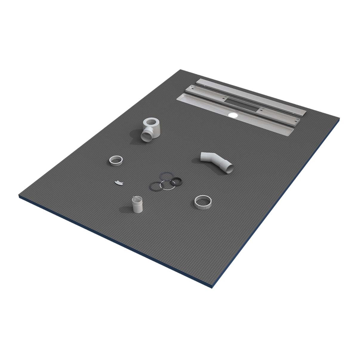Duschwanne 120x90x3 cm linearer Ablauf, fliesenfertig mit Siphon + Edelstahlgitter