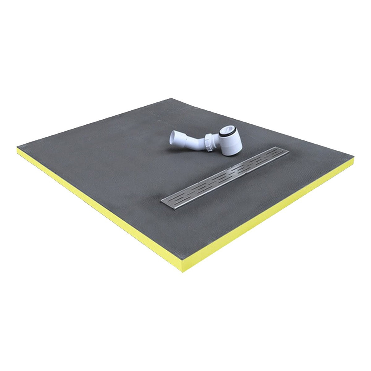 Duschwanne 120x90x3 cm linearer Ablauf, fliesenfertig mit Siphon + Edelstahlgitter