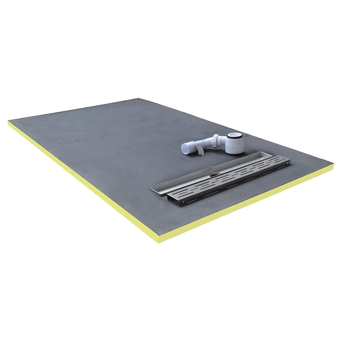 Duschwanne 120x90x3 cm linearer Ablauf, fliesenfertig mit Siphon + Edelstahlgitter
