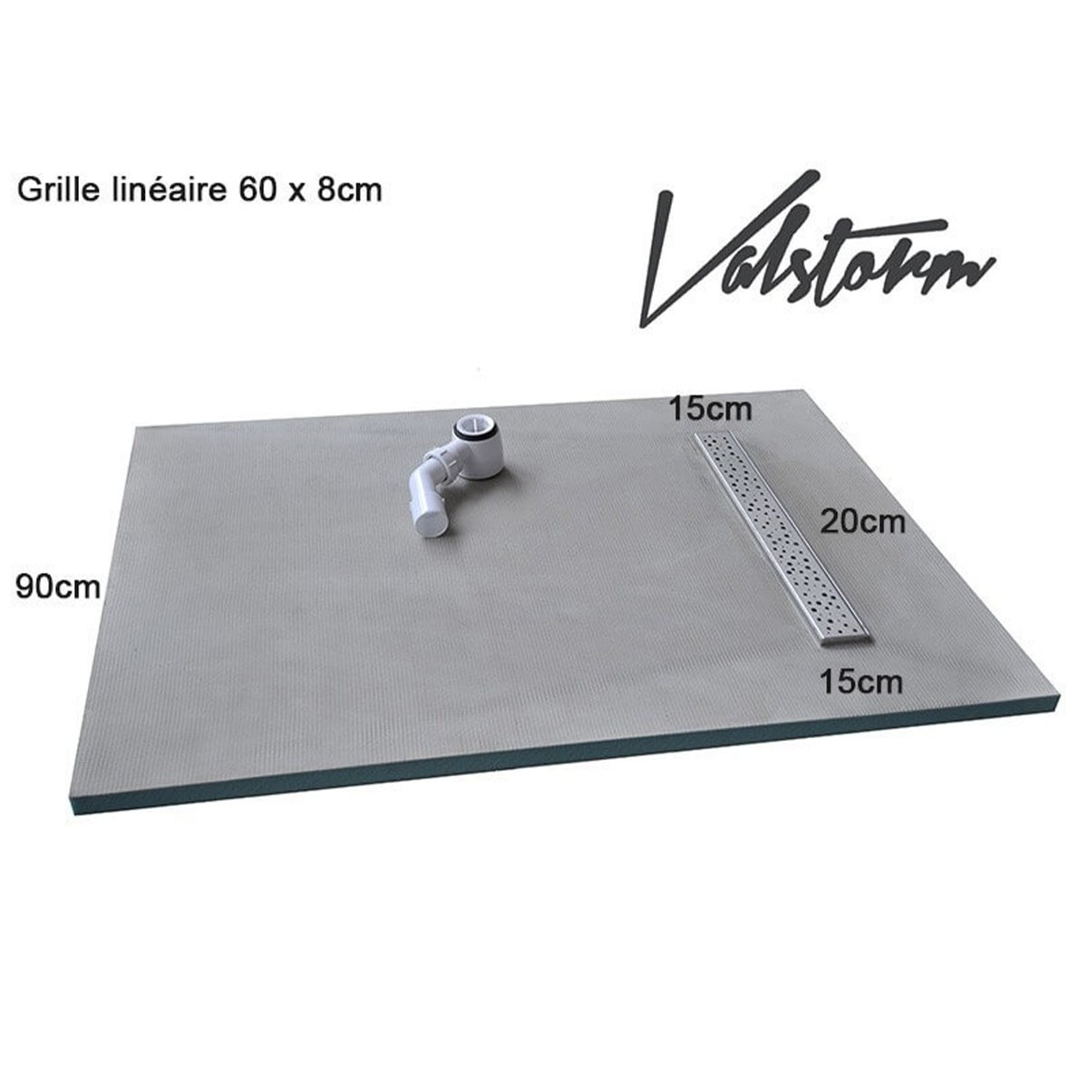 Duschwanne 120x90x3 cm linearer Ablauf, fliesenfertig mit Siphon + Edelstahlgitter
