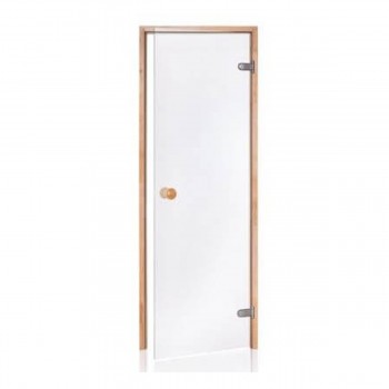 Puerta para sauna con cristal de seguridad de 8 mm en marco de pino medidas: 80 x 190