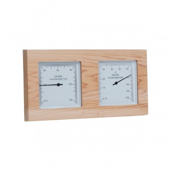 Thermomètre Hygromètre en bois de pin pour Sauna fond blanc